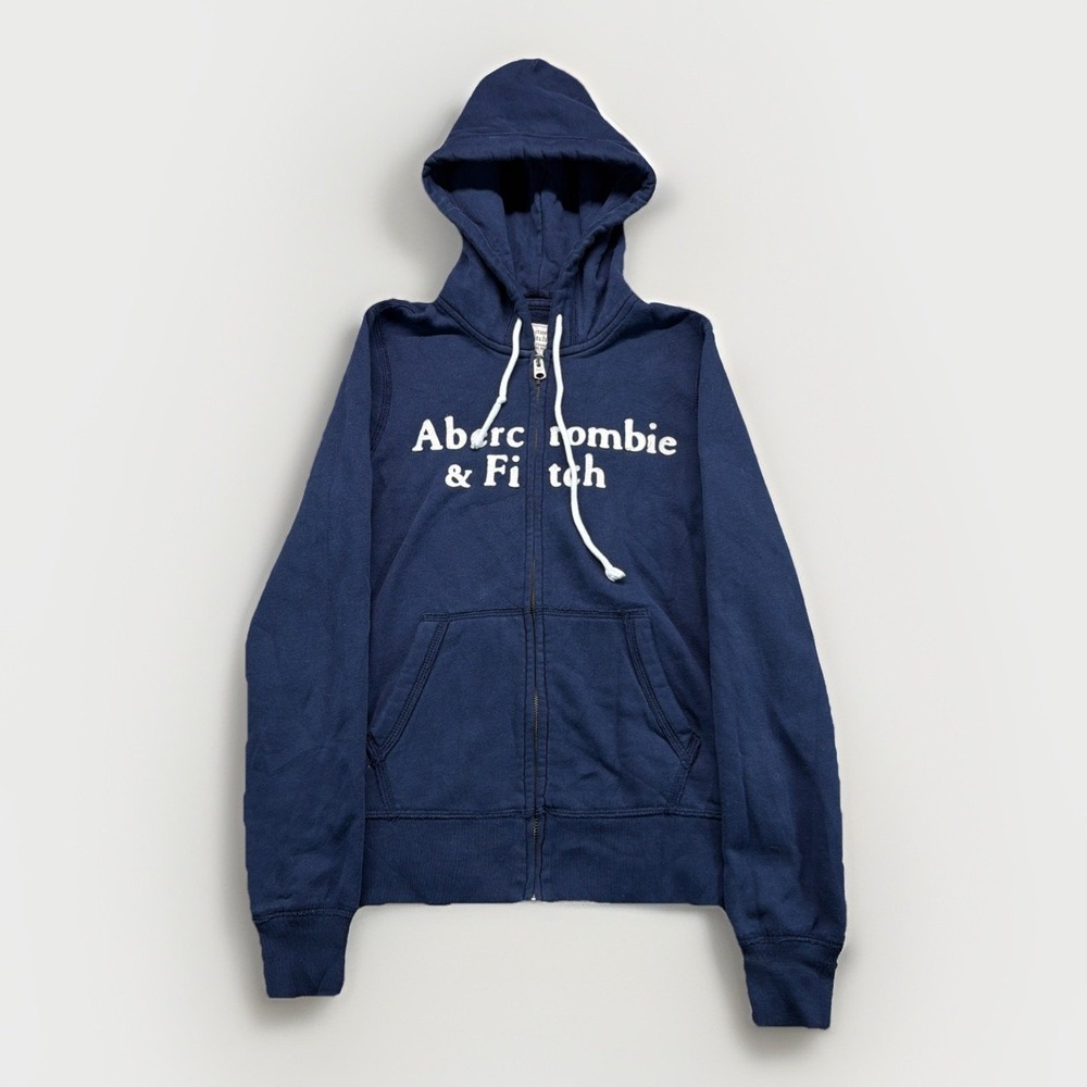 Abercrombie & Fitch Mens Small Navy Full Zip Hoodie Large Athletic Fit Y2K